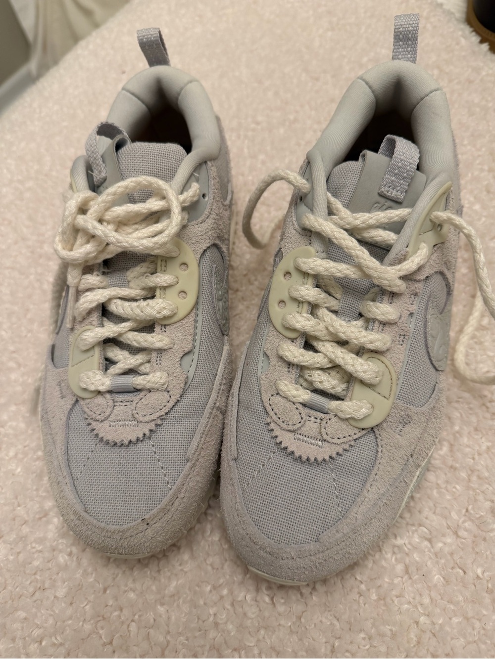 Nike Light Gray & Off-White Suede Mesh Sneakers